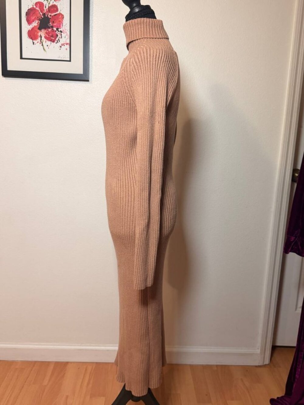 Forever 21 Camel Ribbed Turtleneck Sweater Dress  Quiet Luxury, Old Money Style - Picture 3 of 9